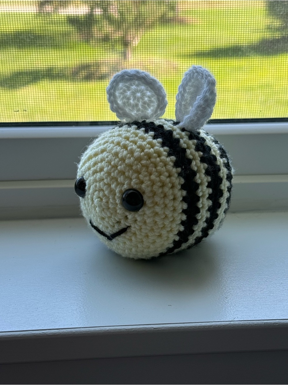 Handmade Crochet Bee Plush Toy in Cream and Black